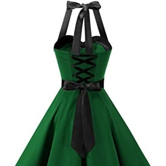Green Halter Fit & Flare Dress with Contrast Trim - Picture 5 of 8